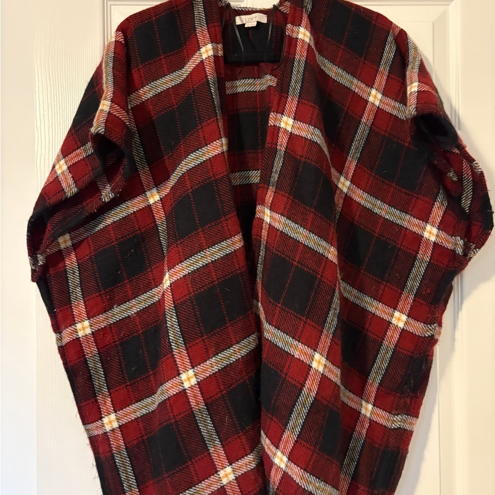 LOFT Red and Black Plaid Shawl